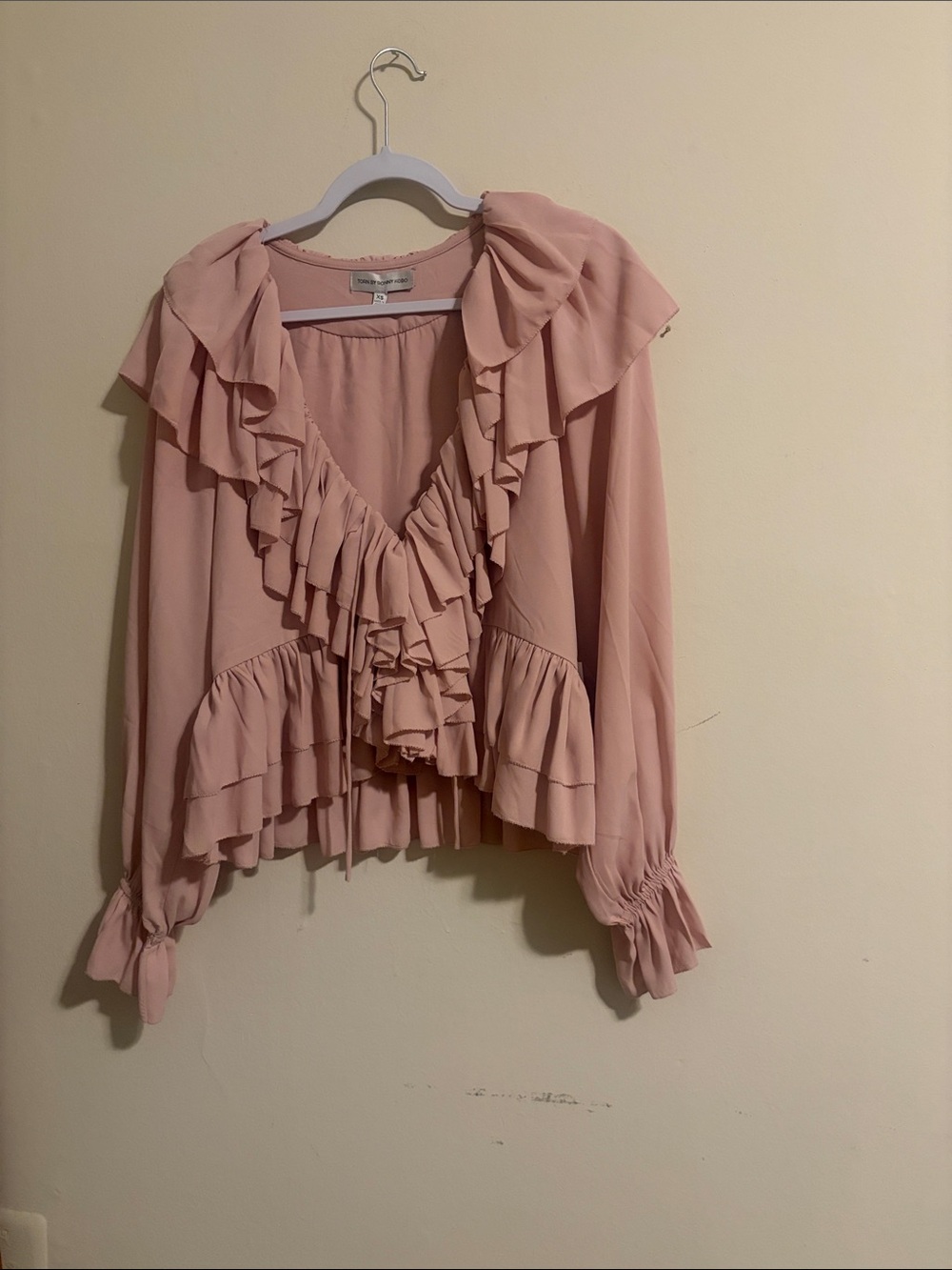 Torn by Ronny Kobo Dusty Pink Ruffled V-Neck Blouse
